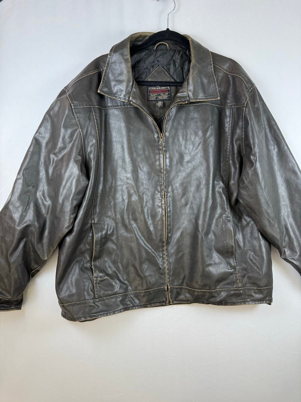 Steve & Barry’s Mens XL Distressed Faux Leather Jacket Brown Y2K Moto Bomber